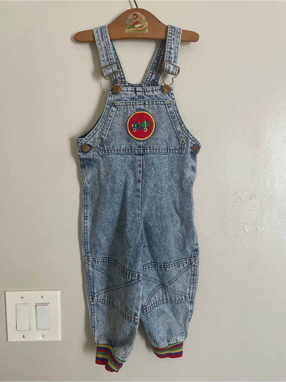 Vintage 90s Big Smith Acid Wash Denim Bubble Romper Overalls 2T Stripped Cuffs
